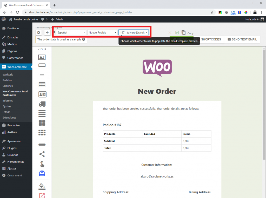 personalizar email woocommerce